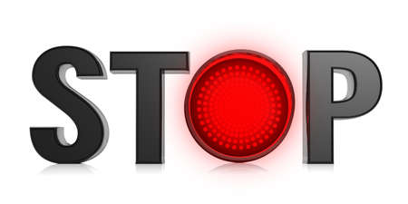 STOP text with red traffic light isolated on white background. 3d illustration