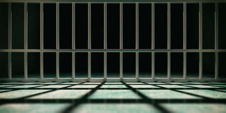 Prison concept. Jail bars and shadows, dark background. 3d illustrationの写真素材