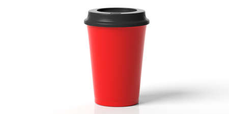 Coffee to go concept. Coffee cup red with a black lid isolated on a white background, 3d...