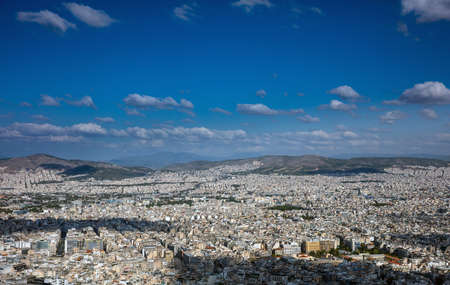 Aerial panoramic view of city of Athens in Greece, from Lycabettus hillの写真素材