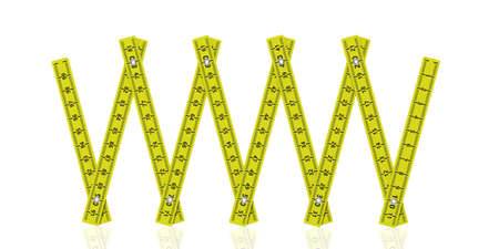 Carpenter folding ruler. Yellow wooden meter isolated on white background. 3d illustration