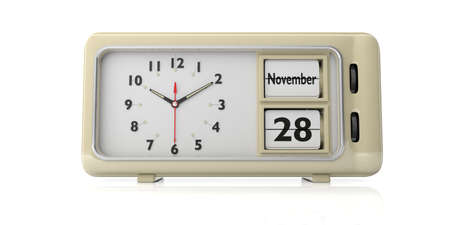 Thanksgiving 2019 concept. Retro alarm clock with Thanksgiving 2019 date, November 28th isolated on...