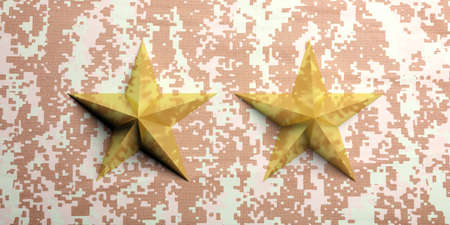 American military digital desert pattern uniform background and two golden stars. 3d illustration