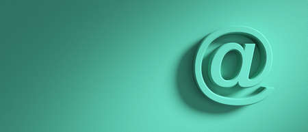 Email sign on pastel green wall background, banner, copy space. 3d illustrationの写真素材