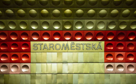 Station Staromestska of Prague metro. Metal sign with the station nameの写真素材