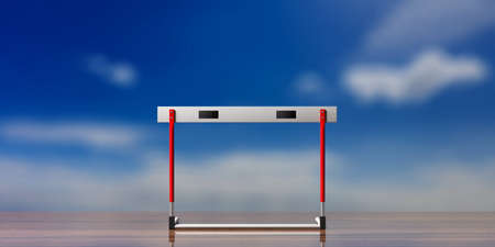 Business obstacles concept. Single hurdle, against blue sky background, 3d illustration.
