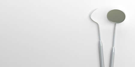 Teeth health, dentristy concept. Dentist tools isolated cutout on white background, copy space. 3d illustrationの写真素材