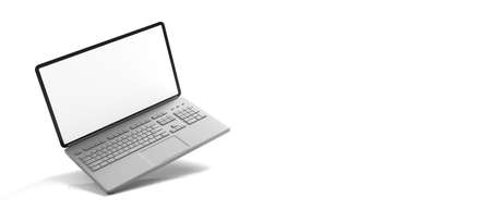 Computer laptop with blank screen isolated on white background, banner, copy space. 3d illustrationの写真素材
