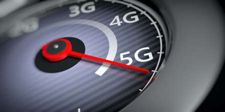 5G High speed network internet connection. Reaching 5g, speedometer indicator, internet speed test,...