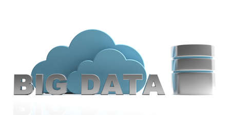 Big Data, internet of things concept. Big data text and  blue clouds isolated on white background....