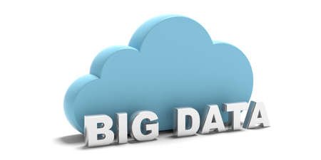 Big Data, internet of things concept. Big data text and a blue cloud isolated on white background. 3d illustrationの写真素材