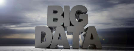Big data text on grey cloudy sky background, banner. 3d illustrationの写真素材