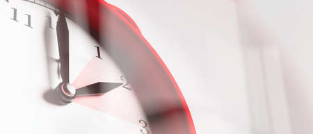 European daylight saving time end. Red alarm clock close up on white background, banner, copy space. 3d illustrationの写真素材