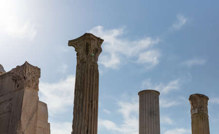 Athens Greece. Hadrians library columns against blue sky background, sunny day, Monastiraki areaの写真素材