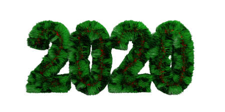 2020 ECO new year concep. Green color grass hair number 2020 isolated cut out against white...