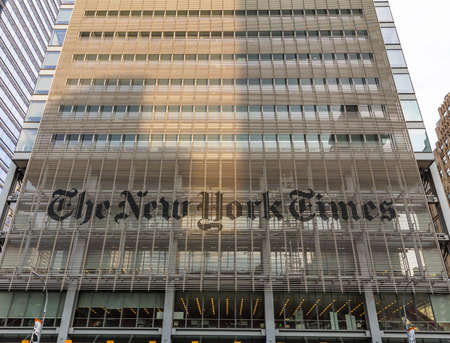 New York, USA. May 3rd, 2019. The New YorkTimes building facade background, Manhatan, Times squareのeditorial素材