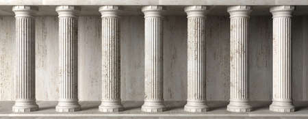 Classic Colums marble stone, banner. Pillars colonade, classical interior architecture, banner. 3d illustrationの写真素材