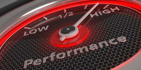 Performing high concept. Car gauge measure engine high performance close up. 3d illustrationの写真素材