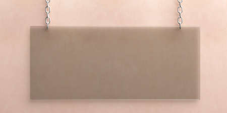 Blank glass wall sign mock up, 3d illustration. Office rectangle signage. Clear, empty nameplate...
