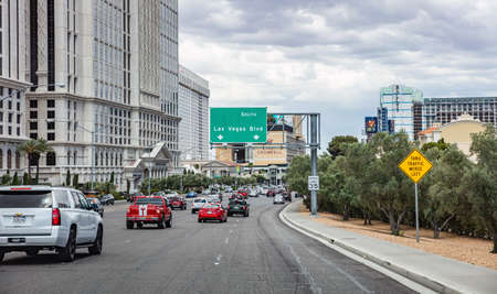 Las Vegas Nevada, USA. May 27, 2019. Las vegas strip aerial view  in the morning. Sunny spring day, blue skyのeditorial素材