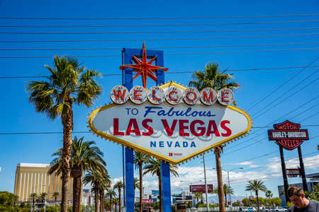 Las Vegas Nevada, USA. May 29, 2019. Welcome to fabulous Las Vegas sign. Sunny spring day, blue skyのeditorial素材