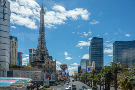 Las Vegas Nevada, USA. May 27, 2019. Las vegas strip aerial view  in the morning. Sunny spring day, blue skyのeditorial素材