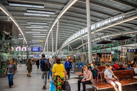 Utrecht, Netherlands, July 1st, 2019. Utrecht Centraal, Central station interior. People walking or waitingのeditorial素材
