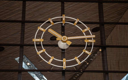 Rotterdam Netherlands, July 1st, 2019. Rotterdam Centraal,  Clock closeup at the Central station...