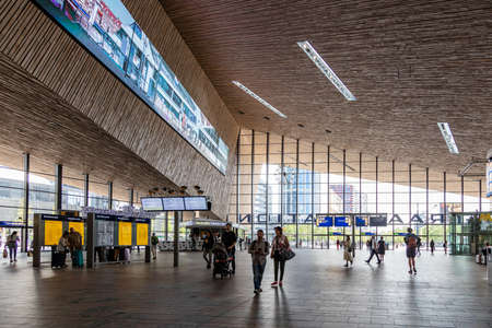 Rotterdam Netherlands, July 1st, 2019. Rotterdam Centraal, Central station building interior.のeditorial素材