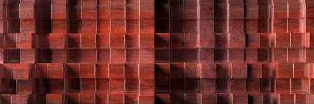 Industrial metal red orange color background texture, Cube shape elements pattern, banner. 3d illustrationの写真素材