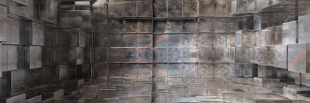 Industrial metal background texture, Cube shape elements pattern, space, banner. 3d illustration