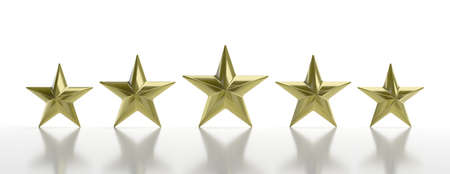 Five stars. 5 golden stars isolated against white background. Luxury hotel ranking concept, banner....