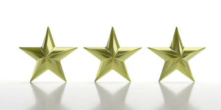 Gold stars. Three 3 golden stars isolated against white background. Christmas, hotel ranking...