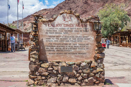 Calico ghost town California, USA. May 29, 2019. Informative sign at the entrance in a sunny spring dayのeditorial素材