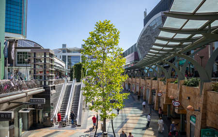 Rotterdam, Netherlands. June 27, 2019. A mall near the subway for shopping. Buildings and sky background.のeditorial素材