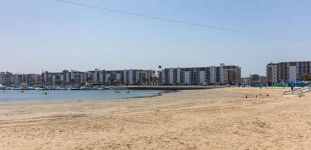 Los Angeles California USA. May 30, 2019. Marina del Rey beach, Luxury yachts and resorts, sandy beach, sunny spring dayのeditorial素材