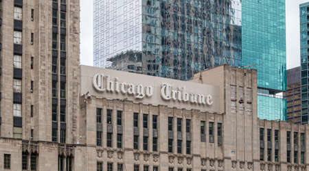 Chicago, Illinois, USA. May 9, 2019. Chicago Tribune is a major daily newspaper. A vintage building hosts the writers and their articles.のeditorial素材