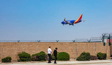 Los Angeles, California, USA. May 30, 2019. Plane landing at LA airport. Airplane of southwest...