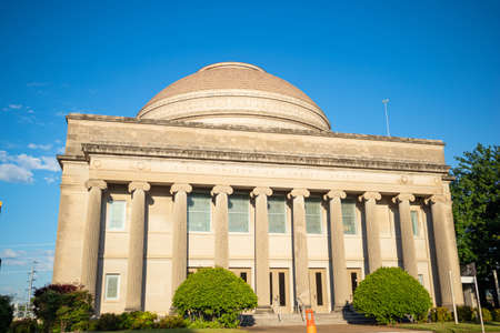 Tulsa, Oklahoma, USA. May 13, 2019. The First Church of Christ Scientist. Marble columns ionic rhythm decorate the entrance of the historical building.のeditorial素材