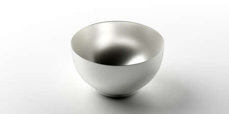 Mixing bowl stainless steel for baking isolated against white background. Metal chrome kitcenware utensil. 3d illustrationの写真素材