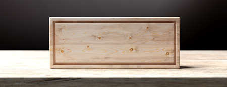 Reservation concept. Reserved wood sign blank template on a table, dark background, copy space. 3d...