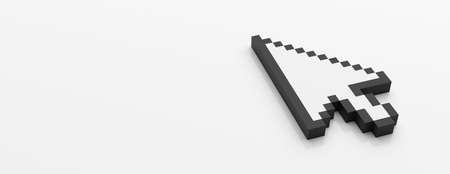 Computer pointer cursor isolated against white background. Pixel arrowhead shape mouse cursor, copy space, banner. 3d illustrationの写真素材
