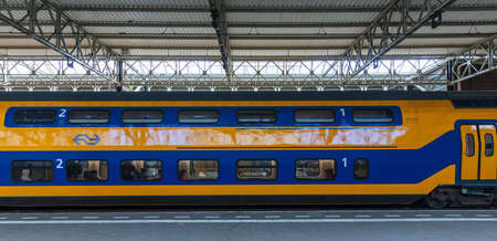 Eindhoven, Netherlands. October 10, 2019. Train at the platform, Eindhoven central railway station, NS railway Hollandのeditorial素材