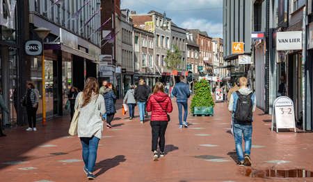 Eindhoven, Netherlands October 10, 2019. Urban scene, People outdoors for shopping in the city center, autumn sunny dayのeditorial素材