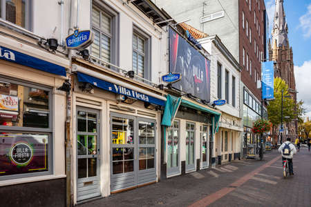 Eindhoven, Netherlands. October 10, 2019. Shops, bars located in Stratumseind street closed at daylight.のeditorial素材
