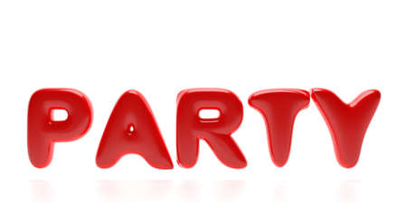 Party word. Sparkle and bubble red color text isolated on white background. Balloon letters, flying....