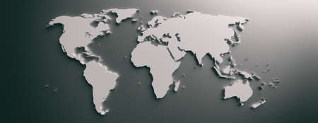 World map. Planet earth globe map flat, blank continents and countries against gray color background, smooth shadows, banner. 3d illustrationの写真素材