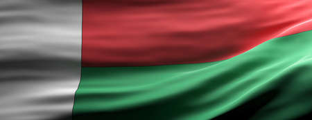 Madagascar sign symbol. Madagascar national flag waving texture background, banner. 3d illustrationの写真素材
