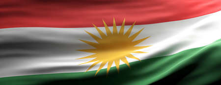 Kurdistan sign symbol. Kurdistan national flag waving texture background, banner. 3d illustrationの写真素材