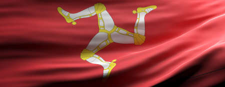 Isle of Man sign symbol. Isle of Man national flag waving texture background, banner. 3d illustrationの写真素材
